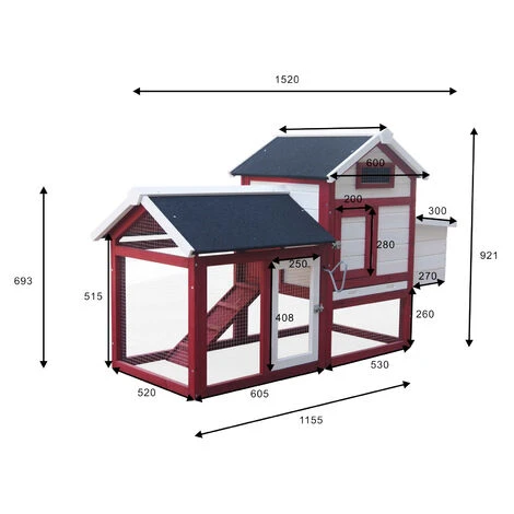 WILTEC Poulailler Avec Nichoir & Enclos Pondoir Peinture Rouge-blanche Clapier Plancher Amovible Volaille 3 WILTEC Poulailler Avec Nichoir & Enclos Pondoir Peinture Rouge-blanche Clapier Plancher Amovible Volaille – Image 3