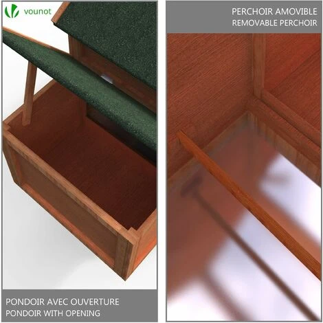 VOUNOT Poulailler En Bois Avec Pondoir Et Perchoir Accueillant 2 Poules 2 VOUNOT Poulailler En Bois Avec Pondoir Et Perchoir Accueillant 2 Poules – Image 2