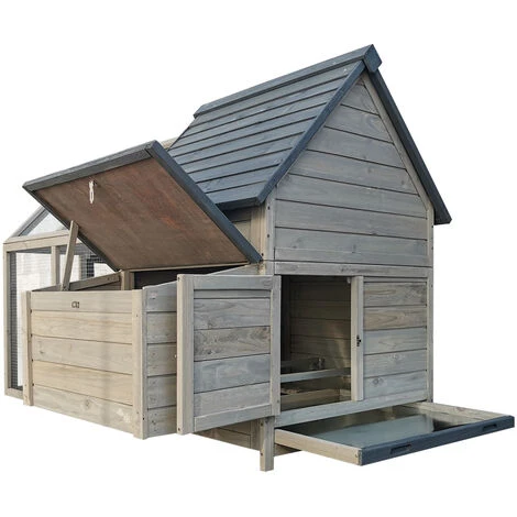 WILTEC Poulailler Bleu-gris 167x118x112cm Bois Nichoir & Enclos Bac Amovible Nettoyage Abri Basse-cour 2 WILTEC Poulailler Bleu-gris 167x118x112cm Bois Nichoir & Enclos Bac Amovible Nettoyage Abri Basse-cour – Image 2