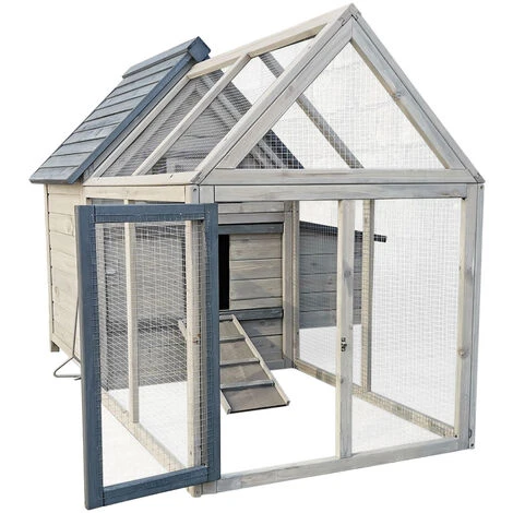 WILTEC Poulailler Bleu-gris 167x118x112cm Bois Nichoir & Enclos Bac Amovible Nettoyage Abri Basse-cour 4 WILTEC Poulailler Bleu-gris 167x118x112cm Bois Nichoir & Enclos Bac Amovible Nettoyage Abri Basse-cour – Image 4