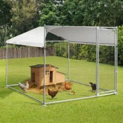 IDMARKET Enclos BOGOTA 4 M² Parc Grillagé 2x2x1,6 M Acier Galvanisé Avec Filet - Naturel