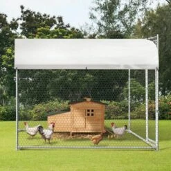 IDMARKET Enclos BOGOTA 4 M² Parc Grillagé 2x2x1,6 M Acier Galvanisé Avec Filet - Naturel -Poulailler et élevage de la basse-cour Soldes 2022 19996424 3