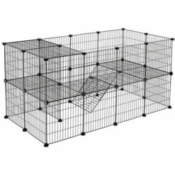 SONGMICS Enclos Modulable Pour Petits Animaux, Cage Intérieur, 2 Niveaux, Maillet En Caoutchouc Offert, Cochon D’Inde, Lapin, Assemblage Facile, 143 X 73 X 71 Cm (L X L X H), Noir LPI02H