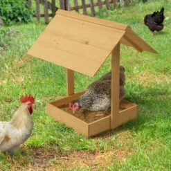 IDMARKET Bain De Poussière Pour Poules Bac En Bois Antiparasites Avec Toit - Naturel