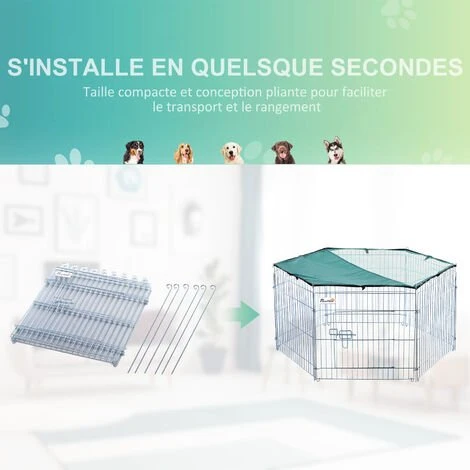 PawHut Parc Enclos Modulable Acier 6 Panneaux Et 1 Porte Pour Chiens Ø 120 X 60 Cm Gris Métal Vert 4 PawHut Parc Enclos Modulable Acier 6 Panneaux Et 1 Porte Pour Chiens Ø 120 X 60 Cm Gris Métal Vert – Image 4