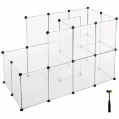SONGMICS Parc Pour Cochons D'Inde, Avec Échelle, Enclos, Clôture Modulaire, En Plastique, Pour Hamsters, Lapin, Petits Animaux, Transparent LPC03W - Transparent