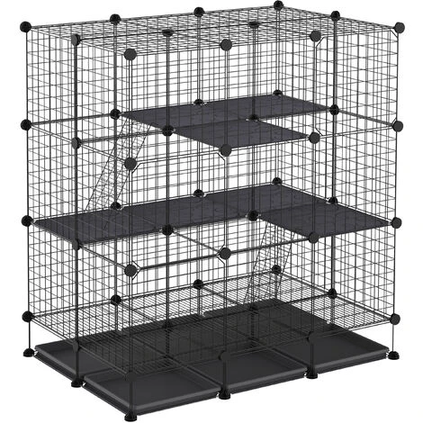 PawHut Cage Parc Enclos Rongeurs Modulable Dim. L 111 X L 75 X H 119 Cm 3 Niveaux 4 Portes Fil Métallique Noir - Noir 1 PawHut Cage Parc Enclos Rongeurs Modulable Dim. L 111 X L 75 X H 119 Cm 3 Niveaux 4 Portes Fil Métallique Noir - Noir