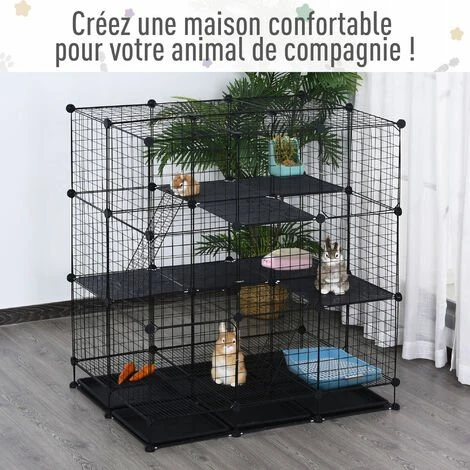 PawHut Cage Parc Enclos Rongeurs Modulable Dim. L 111 X L 75 X H 119 Cm 3 Niveaux 4 Portes Fil Métallique Noir - Noir 4 PawHut Cage Parc Enclos Rongeurs Modulable Dim. L 111 X L 75 X H 119 Cm 3 Niveaux 4 Portes Fil Métallique Noir - Noir – Image 4