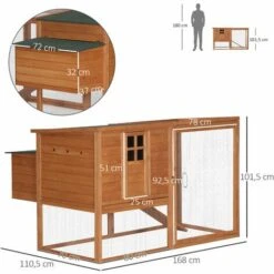 PawHut Poulailler Cottage Cage à Poules Sur Pied Dim. 168L X 110l X 101H Cm Multi-équipement Bois Sapin Lasuré - Marron -Poulailler et élevage de la basse-cour Soldes 2022 28603504 3