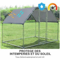 PawHut Enclos Poulailler Chenil 5,32 M² - Parc Grillagé Dim. 2,8L X 1,9l X 1,95H M - Poulailler Chenil Entièrement Couvert - Acier Galvanisé -Poulailler et élevage de la basse-cour Soldes 2022 28998844 4