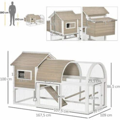 PawHut Poulailler Cottage Cage à Poules Sur Pied Dim. 167L X 109l X 100H Cm Multi-équipement Bois Sapin Blanc Gris -Poulailler et élevage de la basse-cour Soldes 2022 38154195 3