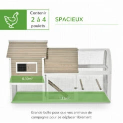 PawHut Poulailler Cottage Cage à Poules Sur Pied Dim. 167L X 109l X 100H Cm Multi-équipement Bois Sapin Blanc Gris -Poulailler et élevage de la basse-cour Soldes 2022 38154195 4