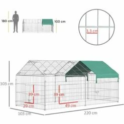 PawHut Parc Enclos Métal époxy Cage Extérieure Dim. 2,20L X 1,03l X 1,03H M 3 Portes Et Trappe Surface Abrité PE Vert - Vert 7 PawHut Parc Enclos Métal époxy Cage Extérieure Dim. 2,20L X 1,03l X 1,03H M 3 Portes Et Trappe Surface Abrité PE Vert - Vert -Poulailler et élevage de la basse-cour Soldes 2022 38927036 3