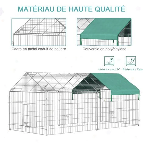PawHut Parc Enclos Métal époxy Cage Extérieure Dim. 2,20L X 1,03l X 1,03H M 3 Portes Et Trappe Surface Abrité PE Vert - Vert 4 PawHut Parc Enclos Métal époxy Cage Extérieure Dim. 2,20L X 1,03l X 1,03H M 3 Portes Et Trappe Surface Abrité PE Vert - Vert – Image 4