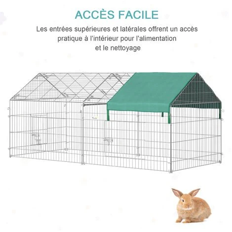 PawHut Parc Enclos Métal époxy Cage Extérieure Dim. 2,20L X 1,03l X 1,03H M 3 Portes Et Trappe Surface Abrité PE Vert - Vert 5 PawHut Parc Enclos Métal époxy Cage Extérieure Dim. 2,20L X 1,03l X 1,03H M 3 Portes Et Trappe Surface Abrité PE Vert - Vert – Image 5