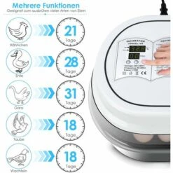 PEDY Couveuse Automatique De 18 œufs Au Plus, Incubateur D'oeufs Transparent Et Digital, Affichage Et Contrôle De La Température, Pour Dinde/Oie/Oiseau/Caille/Poulet, Avec Instructions Multilingues -Poulailler et élevage de la basse-cour Soldes 2022 45430830 4
