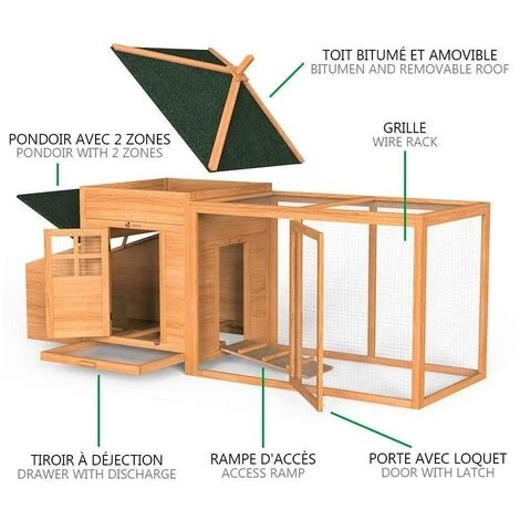 VOUNOT Grand Poulailler En Bois Avec Pondoir Et Perchoir 4 VOUNOT Grand Poulailler En Bois Avec Pondoir Et Perchoir – Image 4