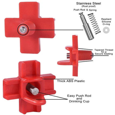 Buveurs D'Eau De Poulet En Plastique Et Acier Inoxydable 304 Abreuvoir Automatique Pour Tétine De Poulet En Rouge 32,5 X 34mm Distributeur Abreuvoir Équipement Pour Poulet Oie OiseauTriomphe 10 Pièces 2 Buveurs D'Eau De Poulet En Plastique Et Acier Inoxydable 304 Abreuvoir Automatique Pour Tétine De Poulet En Rouge 32,5 X 34mm Distributeur Abreuvoir Équipement Pour Poulet Oie OiseauTriomphe 10 Pièces – Image 2