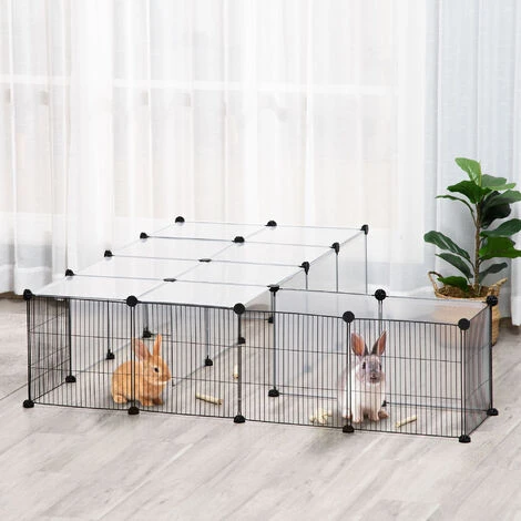 PawHut Cage Parc Enclos Modulable Petits Animaux De Compagnie - Dim. Standards 140L X 70l X 70H Cm - 27 Panneaux Bords Arrondis - Résine PP Fils D'acier Noir - Noir 2 PawHut Cage Parc Enclos Modulable Petits Animaux De Compagnie - Dim. Standards 140L X 70l X 70H Cm - 27 Panneaux Bords Arrondis - Résine PP Fils D'acier Noir - Noir – Image 2