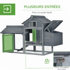 PawHut Petit Poulailler Cottage Cage à Poules Sur Pied Dim. 151L X 54l X 87H Cm Multi-équipement Bois Massif De Pin Gris -Poulailler et élevage de la basse-cour Soldes 2022 48140046 4