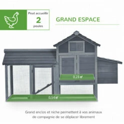 PawHut Petit Poulailler Cottage Cage à Poules Sur Pied Dim. 151L X 54l X 87H Cm Multi-équipement Bois Massif De Pin Gris -Poulailler et élevage de la basse-cour Soldes 2022 48140046 5