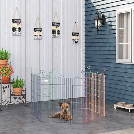 PawHut Parc Enclos Modulable Pour Chien Animaux Porte Verrouillable 6 Panneaux Dim. Panneau 59L X 60H Cm Métal Multicolore - Multicolore 2 PawHut Parc Enclos Modulable Pour Chien Animaux Porte Verrouillable 6 Panneaux Dim. Panneau 59L X 60H Cm Métal Multicolore - Multicolore – Image 2