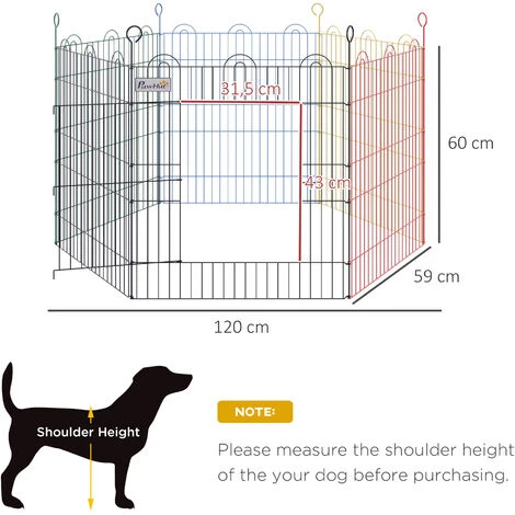 PawHut Parc Enclos Modulable Pour Chien Animaux Porte Verrouillable 6 Panneaux Dim. Panneau 59L X 60H Cm Métal Multicolore - Multicolore 3 PawHut Parc Enclos Modulable Pour Chien Animaux Porte Verrouillable 6 Panneaux Dim. Panneau 59L X 60H Cm Métal Multicolore - Multicolore – Image 3