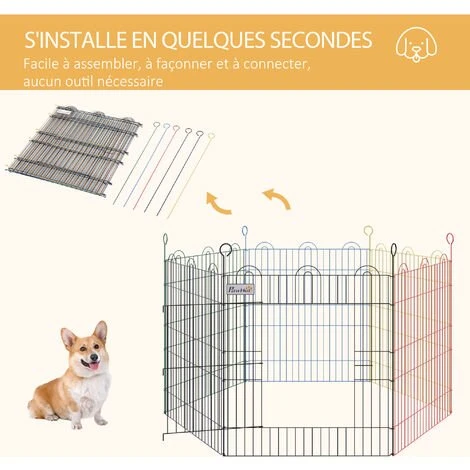 PawHut Parc Enclos Modulable Pour Chien Animaux Porte Verrouillable 6 Panneaux Dim. Panneau 59L X 60H Cm Métal Multicolore - Multicolore 4 PawHut Parc Enclos Modulable Pour Chien Animaux Porte Verrouillable 6 Panneaux Dim. Panneau 59L X 60H Cm Métal Multicolore - Multicolore – Image 4