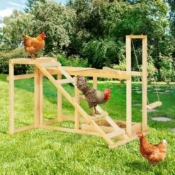 IDMARKET Aire De Jeux En Bois XXL Pour Poules Avec Balançoire Perchoir échelle Bain De Poussière