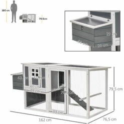 PawHut Poulailler Cottage Cage à Poules Sur Pied Dim. 162L X 76l X 79H Cm Multi-équipement Toit Polycarbonate Bois Sapin Blanc Gris - Gris -Poulailler et élevage de la basse-cour Soldes 2022 51254881 3