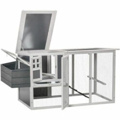 PawHut Poulailler Cottage Cage à Poules Sur Pied Dim. 162L X 76l X 79H Cm Multi-équipement Toit Polycarbonate Bois Sapin Blanc Gris - Gris -Poulailler et élevage de la basse-cour Soldes 2022 51254881 4