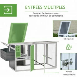 PawHut Poulailler Cottage Cage à Poules Sur Pied Dim. 162L X 76l X 79H Cm Multi-équipement Toit Polycarbonate Bois Sapin Blanc Gris - Gris -Poulailler et élevage de la basse-cour Soldes 2022 51254881 5