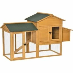 PawHut Poulailler Cottage Cage à Poules Sur Pied Dim. 168L X 75l X 103H Cm Multi-équipement Bois Sapin Pré-huilé - Orange