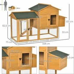 PawHut Poulailler Cottage Cage à Poules Sur Pied Dim. 168L X 75l X 103H Cm Multi-équipement Bois Sapin Pré-huilé - Orange -Poulailler et élevage de la basse-cour Soldes 2022 56842172 3