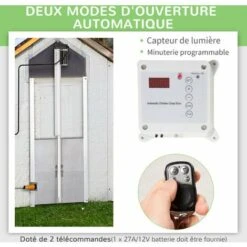 PawHut Porte Automatique Pour Poulailler - Minuterie, Capteur De Luminosité, 2 Télécommandes, Kit Installation Inclus - Alu. ABS Gris - Gris -Poulailler et élevage de la basse-cour Soldes 2022 57600914 5