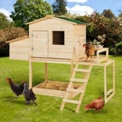 IDMARKET Poulailler EXCLUSIVE Avec Pondoir En Bois Et Aire De Jeux