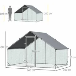 PawHut Enclos Poulailler Chenil 6 M² - Parc Grillagé Dim. 3L X 2l X 2H M - Poulailler Chenil Entièrement Couvert - Acier Galvanisé - Gris -Poulailler et élevage de la basse-cour Soldes 2022 64395790 3