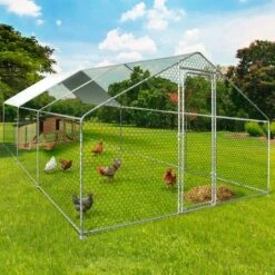 IDMARKET Enclos Poulailler 18 M² Parc Grillagé 6x3 M Acier Galvanisé - Naturel