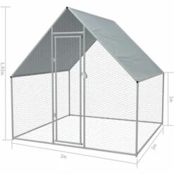 VidaXL Cage Extérieure Pour Poulets Acier Galvanisé 2 X 2 X 1,92 M - Argent -Poulailler et élevage de la basse-cour Soldes 2022 9356968 5